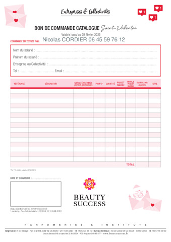 Bon de commande Beauty success